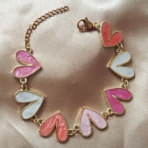 New Pink and White Heart Bracelet with Glossy Finish 18k Plated